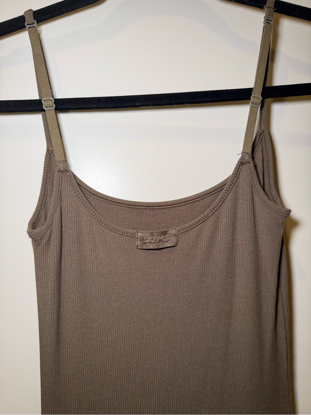 SKIMS Ribbed Maxi Dress in Olive Green